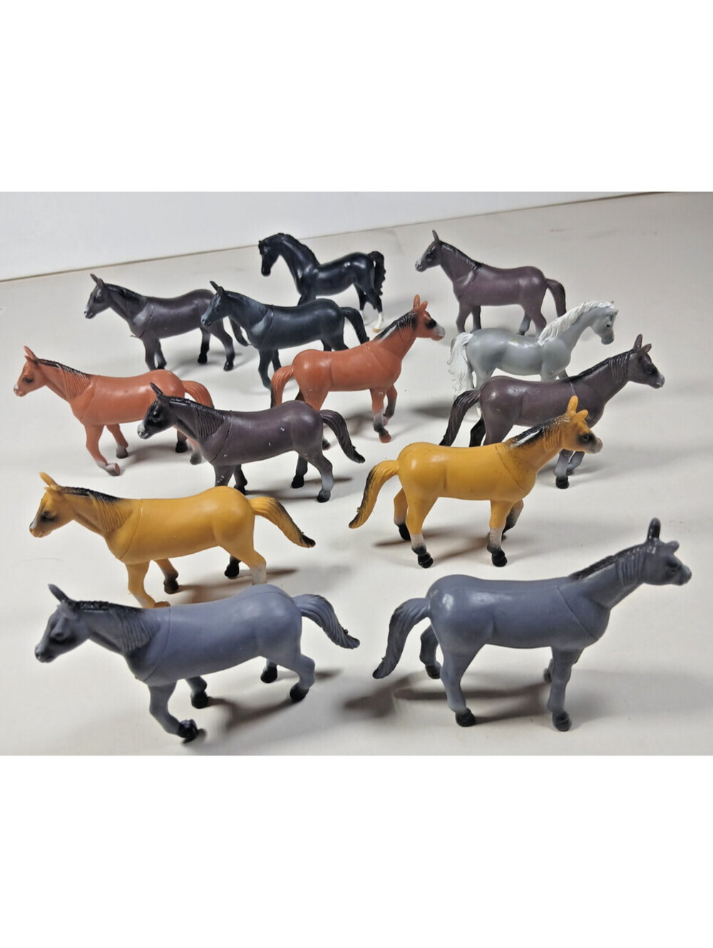 13 Plastic Horses Gray, Brown, Black 3" tall x 4" Long Western Display Crafts +